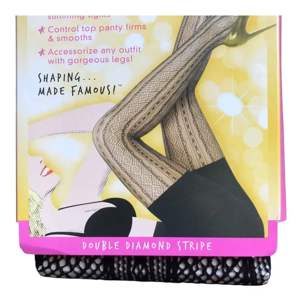 SPANX Star Power Center Stage Double Diamond Stripe Shaping Tights Black Size C